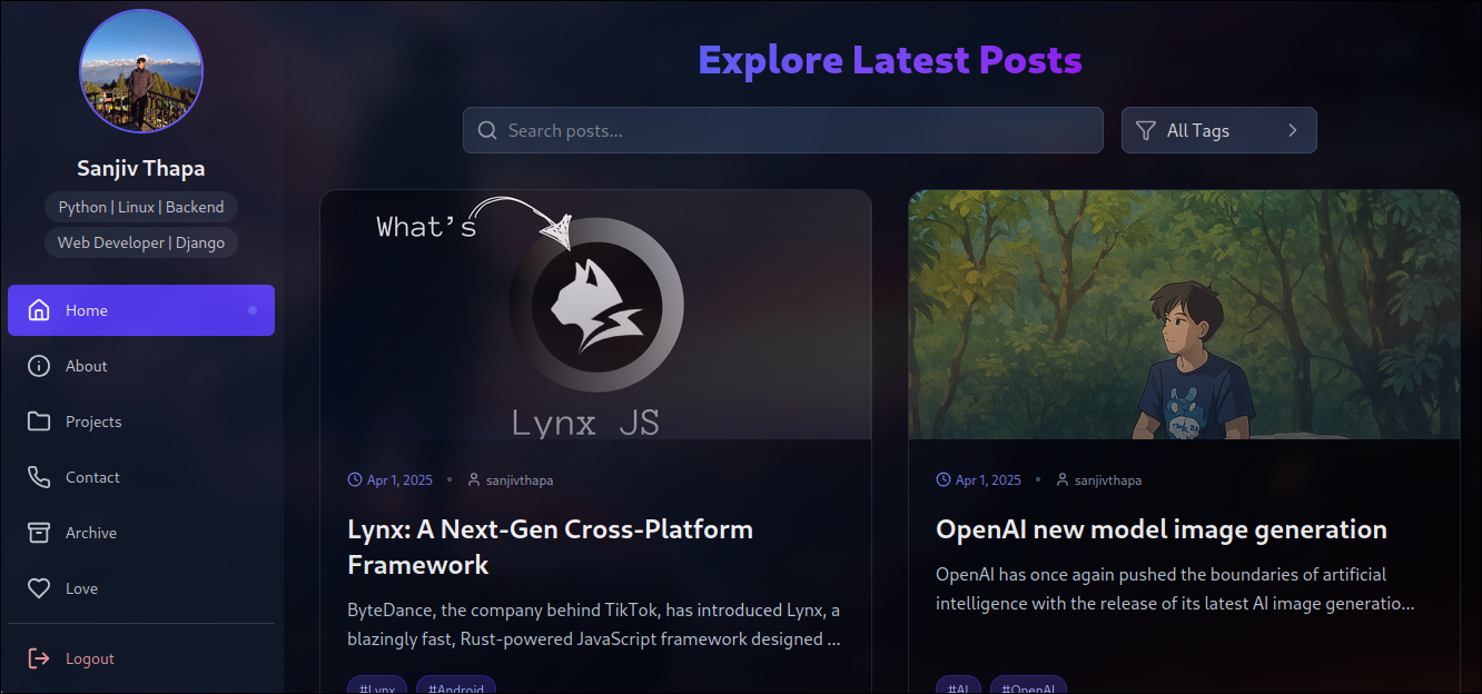 Screenshot of Personal Website project