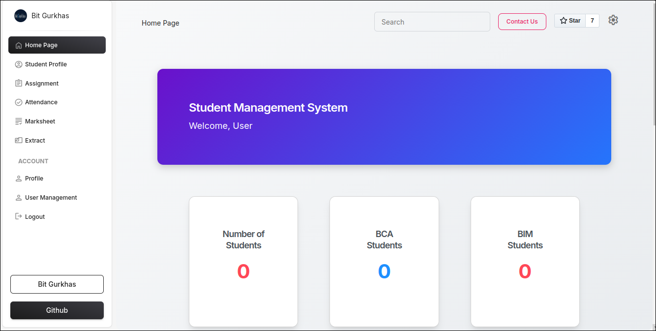 Screenshot of Student Data Management project